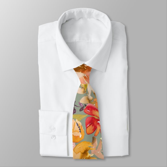 Autumn Watercolor Floral Pattern Chic Wedding Krawatte (Gebunden)
