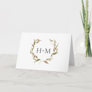 Autumn Watercolor Laurel Wreath and Monogram Dankeskarte
