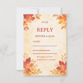 Autumn Watercolor Leaves Guest RSVP Karte