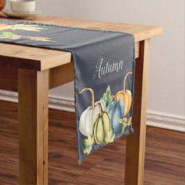 Autumn Watercolor Pumpkin Navy Blue Kurzer Tischläufer