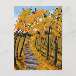 Autumn Way Windy Falling Blätter Orange Yellow Postkarte