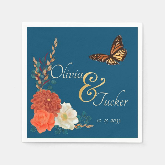 Autumn Wedding Floral Butterfly Custom Serviette (Vorderseite)