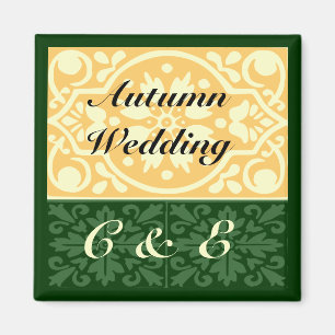 Autumn Wedding Green Tan Monogram Custom Magnet