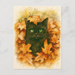 Autumn Whisper Black Cat Postcard Postkarte