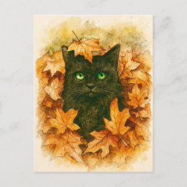 Autumn Whisper Black Cat Postcard Postkarte