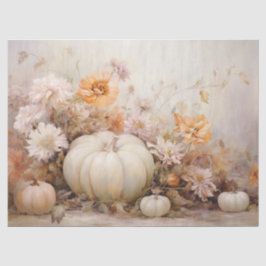 Autumn White Pumpkins Florals Decoupage Seidenpapier