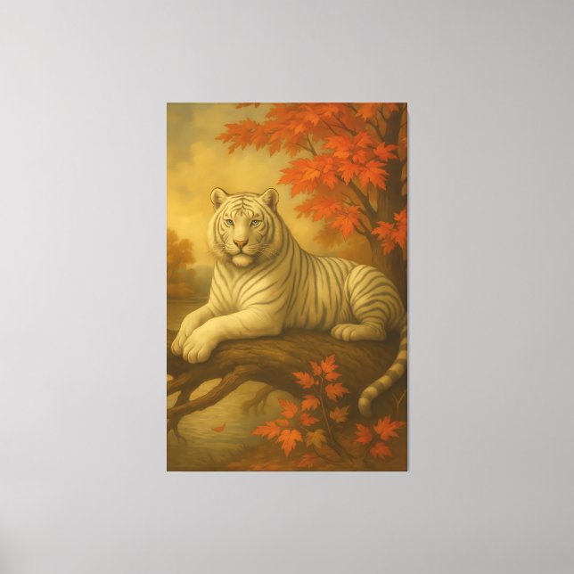 Autumn White Tiger – Fine Art Canvas Leinwanddruck (Vorderseite)