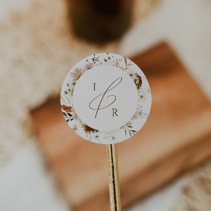 Autumn Wildblume Beige Monogram Umschlag Aufkleber