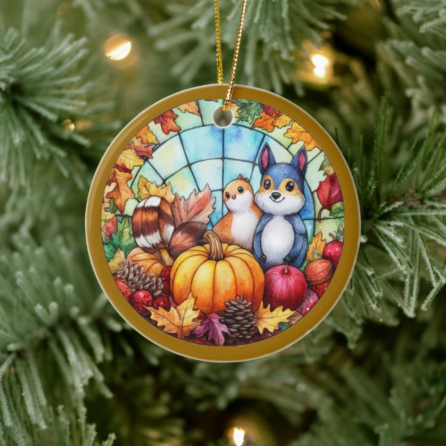 Autumn Wildlife Keramik Ornament (Baum)