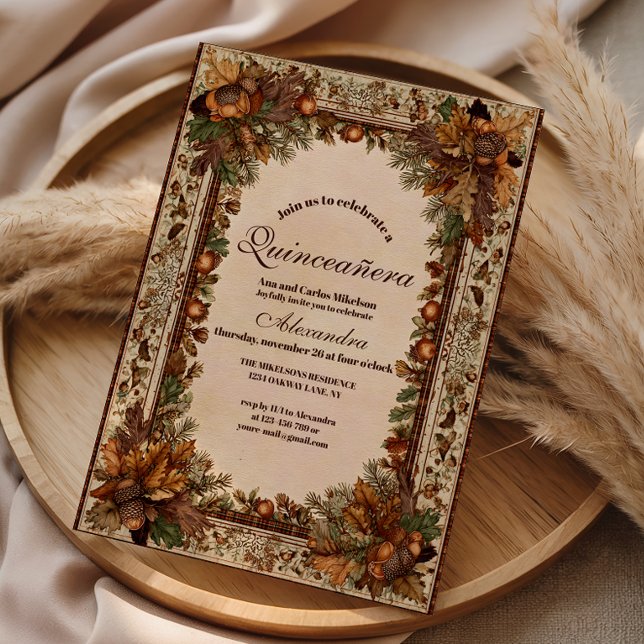 Autumn Woodland Botanical Quinceañera Einladung (Von Creator hochgeladen)