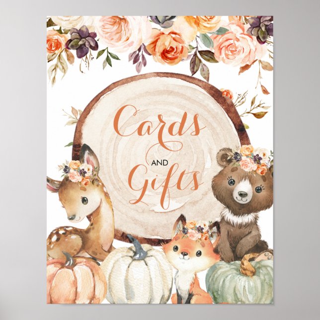 Autumn Woodland Girl Baby Shooting Cards & Gifts Poster (Vorne)