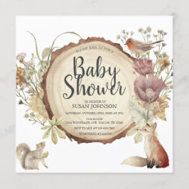 Autumn Woodland Rustic Wood Slice Babydusche Einladung