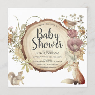 Autumn Woodland Rustic Wood Slice Babydusche Einladung