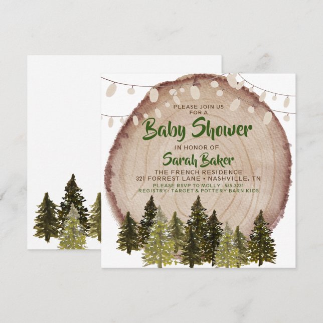Autumn Woodland Rustic Wood Slice Babydusche Einladung (Vorne/Hinten)