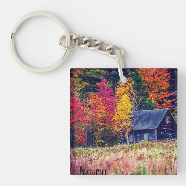 Autumn Woods Shack Acrylic Schlüsselanhänger (Vorderseite)