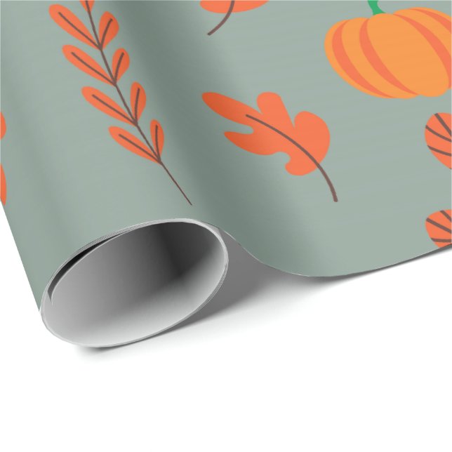 Autumn Wrapping Paper Pumpkin and Blätter Art Geschenkpapier (Rolleneckpunkt)