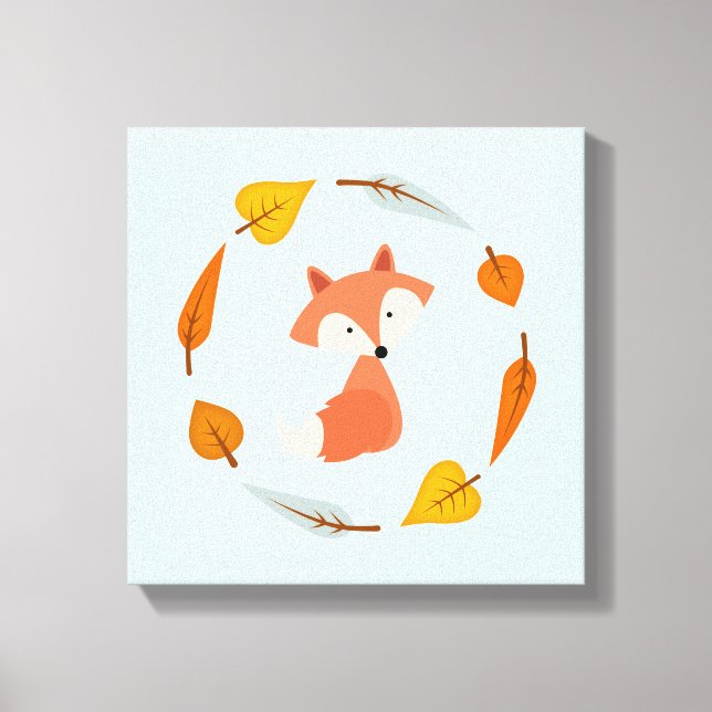 Autumn Wreath Baby Red Fox Leinwanddruck (Vorderseite)