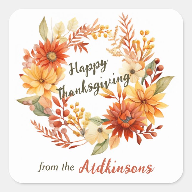 Autumn Wreath Erntedank Correspondence Quadratischer Aufkleber (Vorderseite)