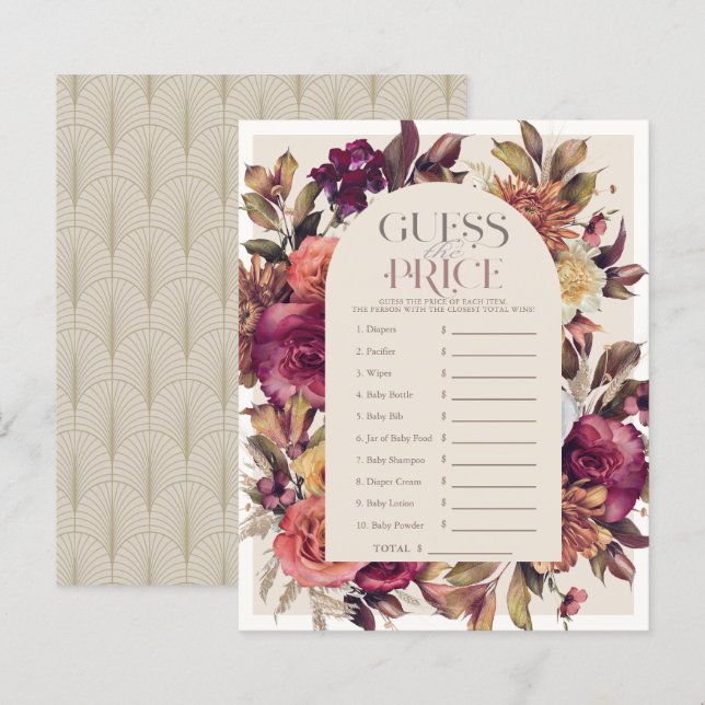 Autumn Wreath Tan Baby Shower schätzt den Preis (Vorne/Hinten)