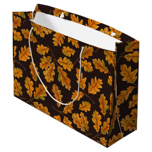Autumnal Eicheneiche Blätter auf dunkelbraun Große Geschenktüte