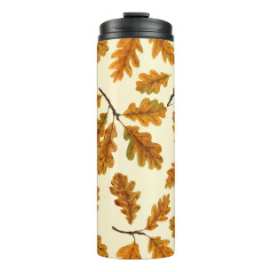 Autumnal-Eicheneiche-Blätter auf weiß Thermosbecher