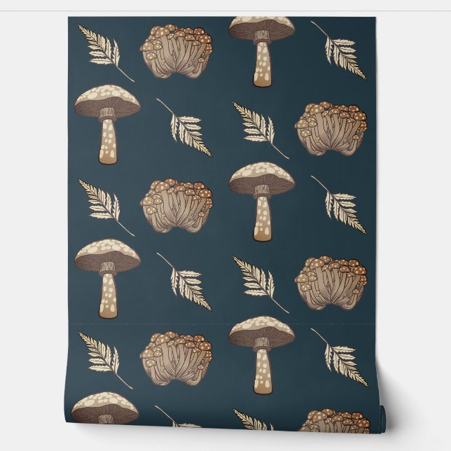 Autumnal Fall Mushrooms & Ferns Tapete (Abrollen)