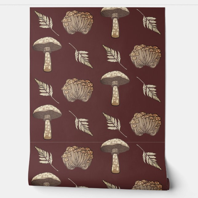 Autumnal Fall Mushrooms & Ferns Tapete (Abrollen)