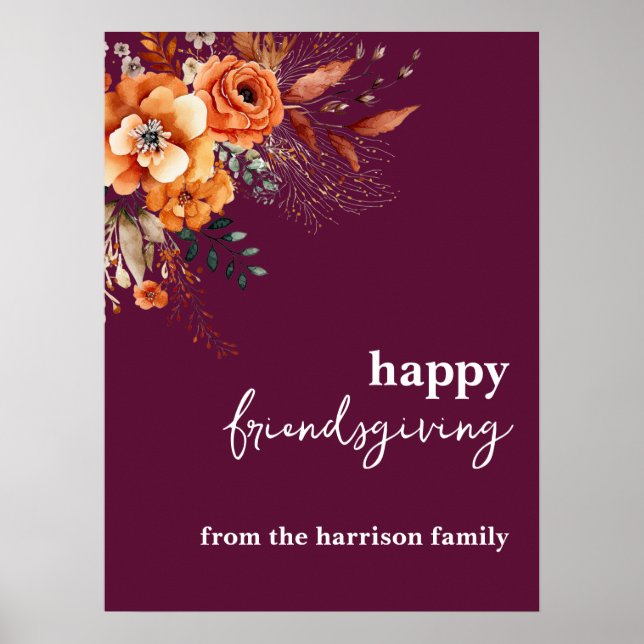 Autumnal flowers thanksgiving elegant burgundy poster (Vorne)