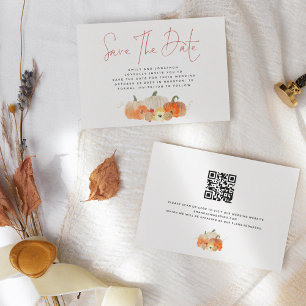 Autumnal Glittery Pumpkins QR Code Wedding Save The Date