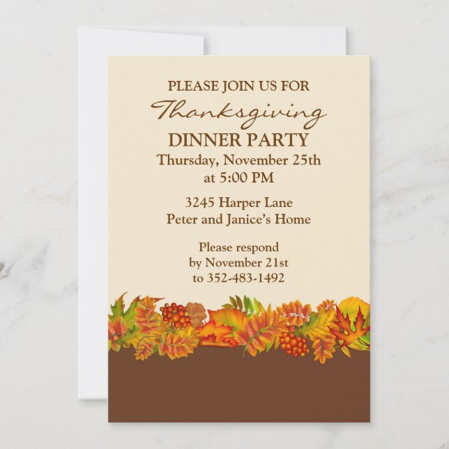Autumnal leaves Thanksgiving Party Invitation Einladung (Vorderseite)