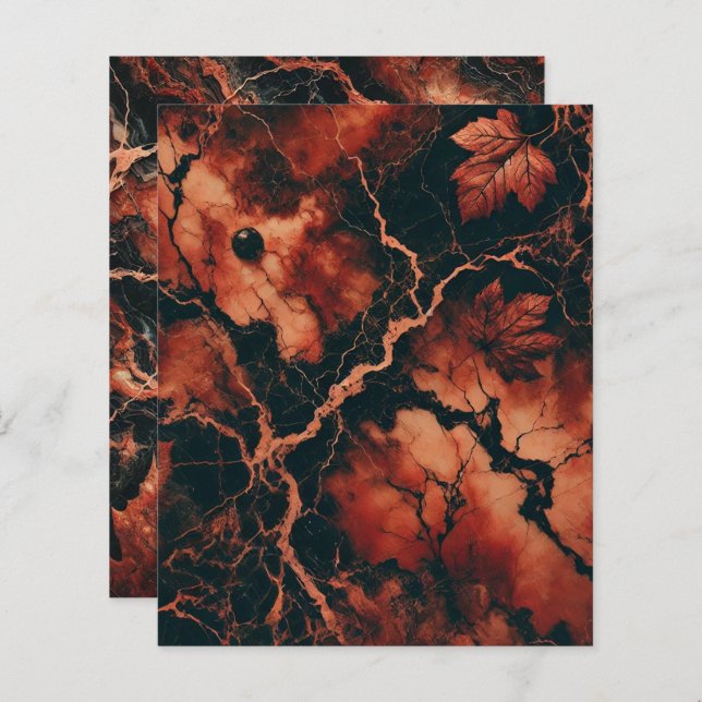 Autumnal Marble Rusty Blätter Scrapbook Paper (Vorne/Hinten)