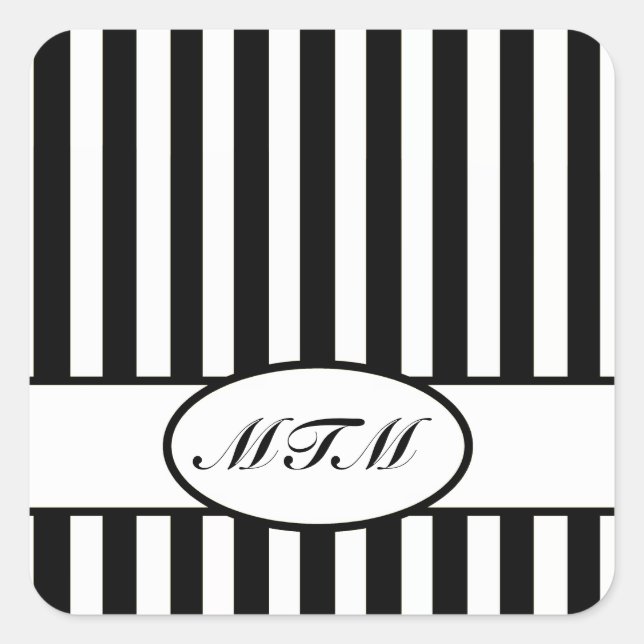 Autumnal schwarze Streifen mit Monogramm Quadratischer Aufkleber (Vorderseite)