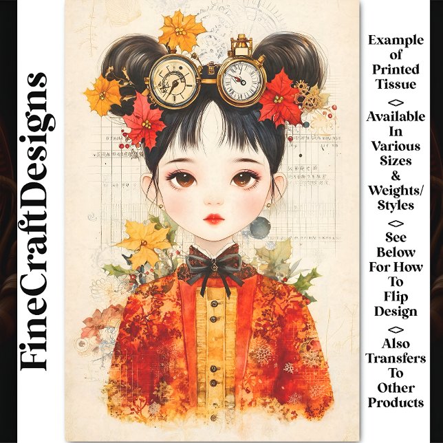 Autumnal Steampunk Asian Woman BJ3 Decoupage Seidenpapier (Von Creator hochgeladen)