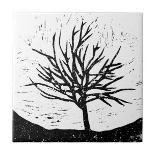 Autumnal Tree Lino Print Fliese