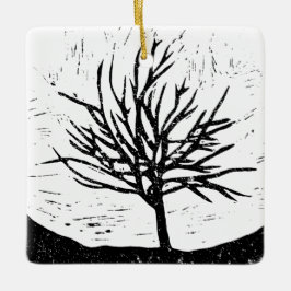 Autumnal Tree Lino Print Keramikornament