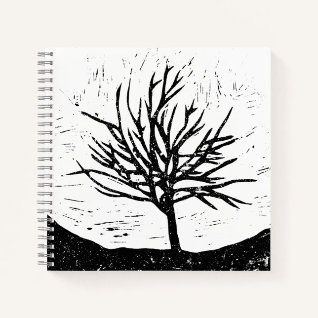 Autumnal Tree Lino Print Notizbuch (Vorderseite)