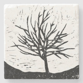 Autumnal Tree Lino Print Steinuntersetzer