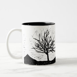 Autumnal Tree Lino Print Zweifarbige Tasse