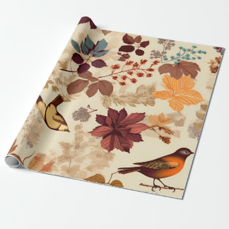 Autumnale Vögel und Blätter Geschenkpapier