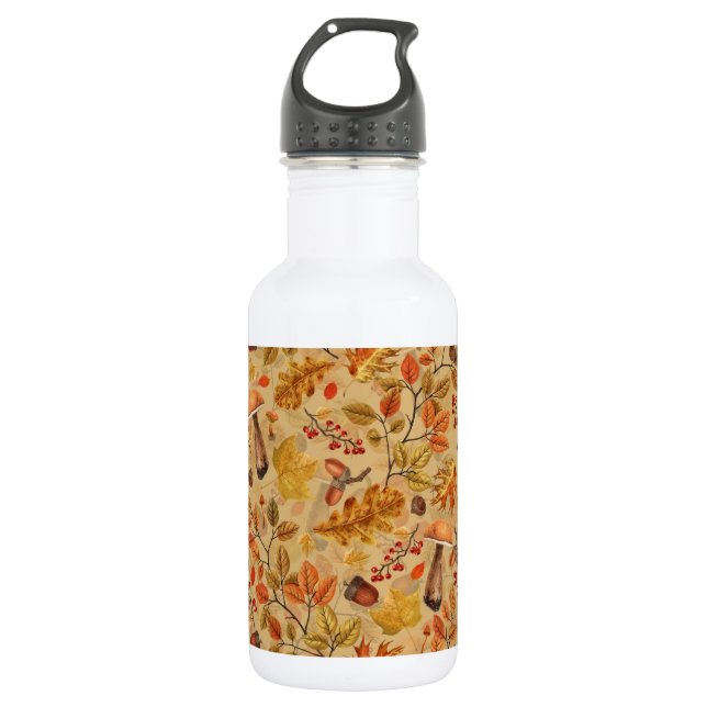Autumnaler Wald auf Ocker Edelstahlflasche (Vorderseite)