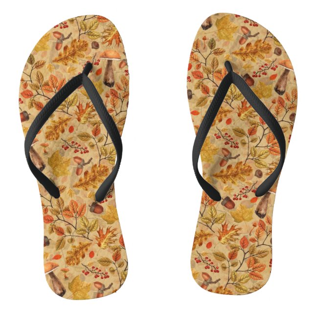 Autumnaler Wald auf Ocker Flip Flops (Fußbett)