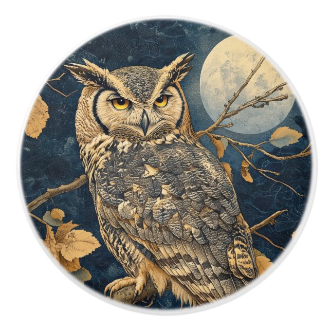 Auwl auf Perle mit Vollmond Keramikknauf (Vorderseite)
