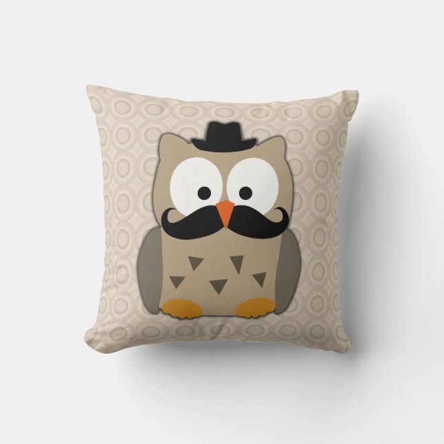 Auwl mit Mustache und Hut Kissen (Vorderseite)