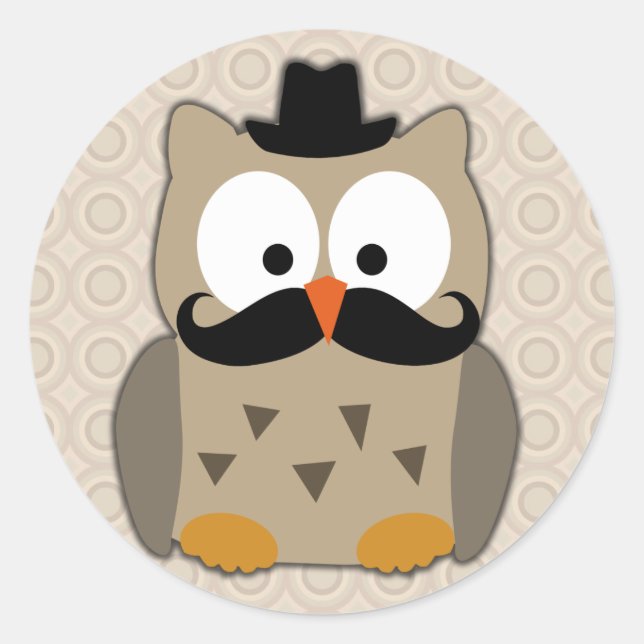 Auwl mit Mustache und Hut Runder Aufkleber (Vorderseite)