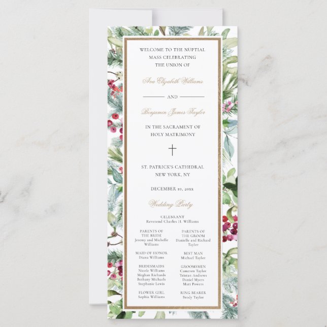 Ava Christmas Greenery Katholic Wedding Program (Vorderseite)