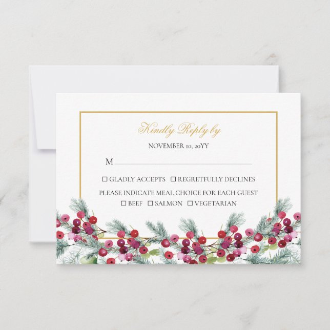 Ava Elegant Red Gold Weihnachtsfeier Hochzeit RSVP Karte (Vorderseite)
