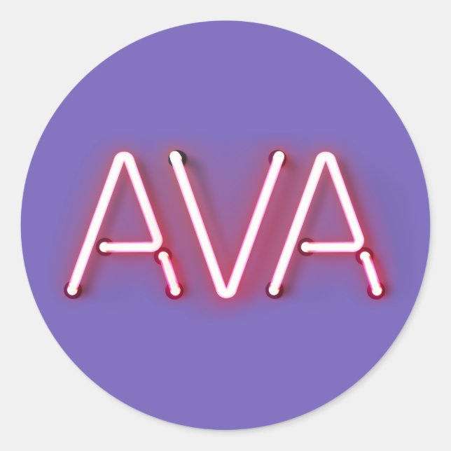Ava Name in leuchtenden Neonleuchten Runder Aufkleber (Vorderseite)