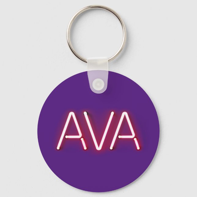 Ava Name in leuchtenden Neonleuchten Schlüsselanhänger (Vorderseite)