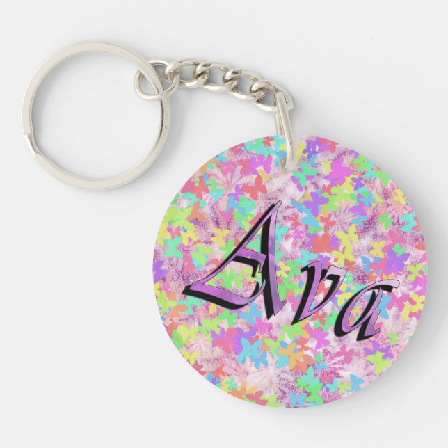 Ava, Name Logo auf Pastelschmetterlingen, Schlüsselanhänger (Vorderseite)