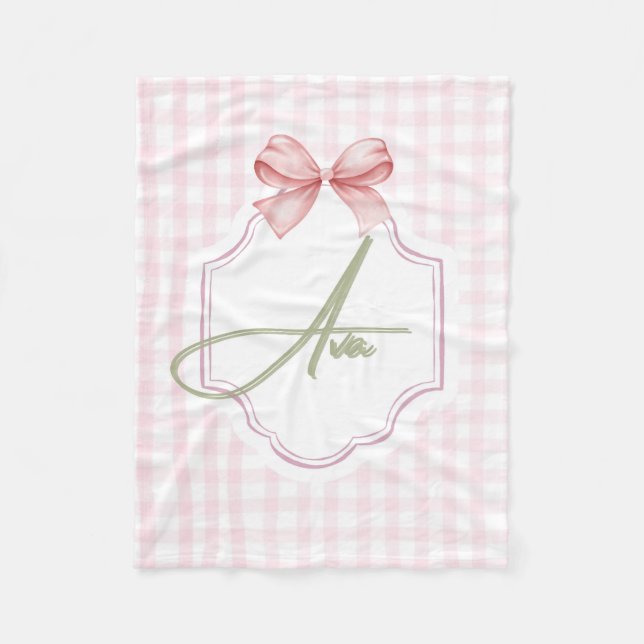 Ava Personalisiert Pink Bow & Gingham Print Fleecedecke (Vorderseite)